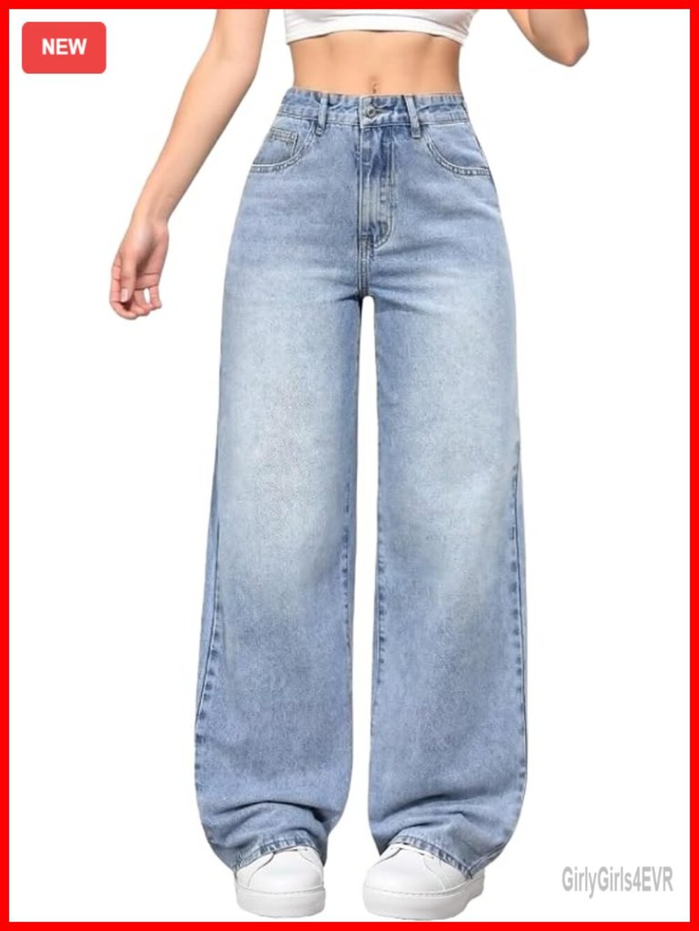 Wide Leg Baggy Y2K Jeans High Stretch Denim Cropped Loose Boyfriend Jeans - Picture 1 of 7
